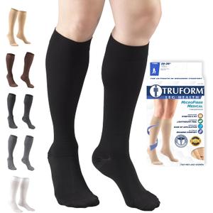 Truform 20-30 mmHg Compression Stockings for Men and Women Knee High Length Closed Toe, Black, Large