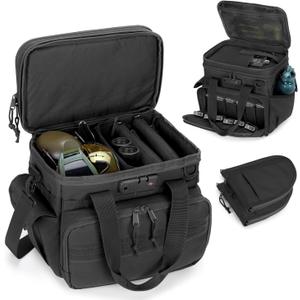 GOBUROS Tactical Gun Range Bag with 3 Pistols Capacity and TSA Lock, Gun Duffle Bag with 2 Small Pistol Cases and 12x Magazine Slots, Multi-Pockets for Hunting and Shooting Range Gear, Black