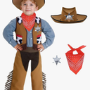 Cowboy Costume for Kids,Boy Brown Western Costume,Cowgirl Outfit Set Dress Up Party Halloween Costumes, Size M