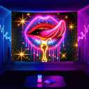 BlissYard Lip Black light Tapestry Hanging Backdrop Glow in The Dark Poster Glitter Lips UV Tapestry for Bedroom Wall Decoration Living Room Artwork Home Room Party Backdrop Decor 78x59 Inch