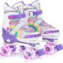 SULIFEEL Rainbow Unicorn 4 Size Adjustable Light up Roller Skates for Girls Boys for Kids (Medium - Big Kid)