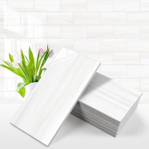 Vamos Tile 100-Piece Glossy Dolomite White Peel and Stick Backsplash Tile,3''x6'' PVC Subway Tile with White Grout, Stick on Backsplash for Kitchen/Bathroom/Fireplace