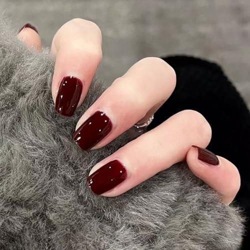 XZMeiLun Red Press On Nails Short Square 24 Pcs, Designer Reusable Acrylic Fake Nails with Glue, Glossy Soft Gel Nails Wedding and Party, Stick On Glue On Nails, Nails for Women Gift