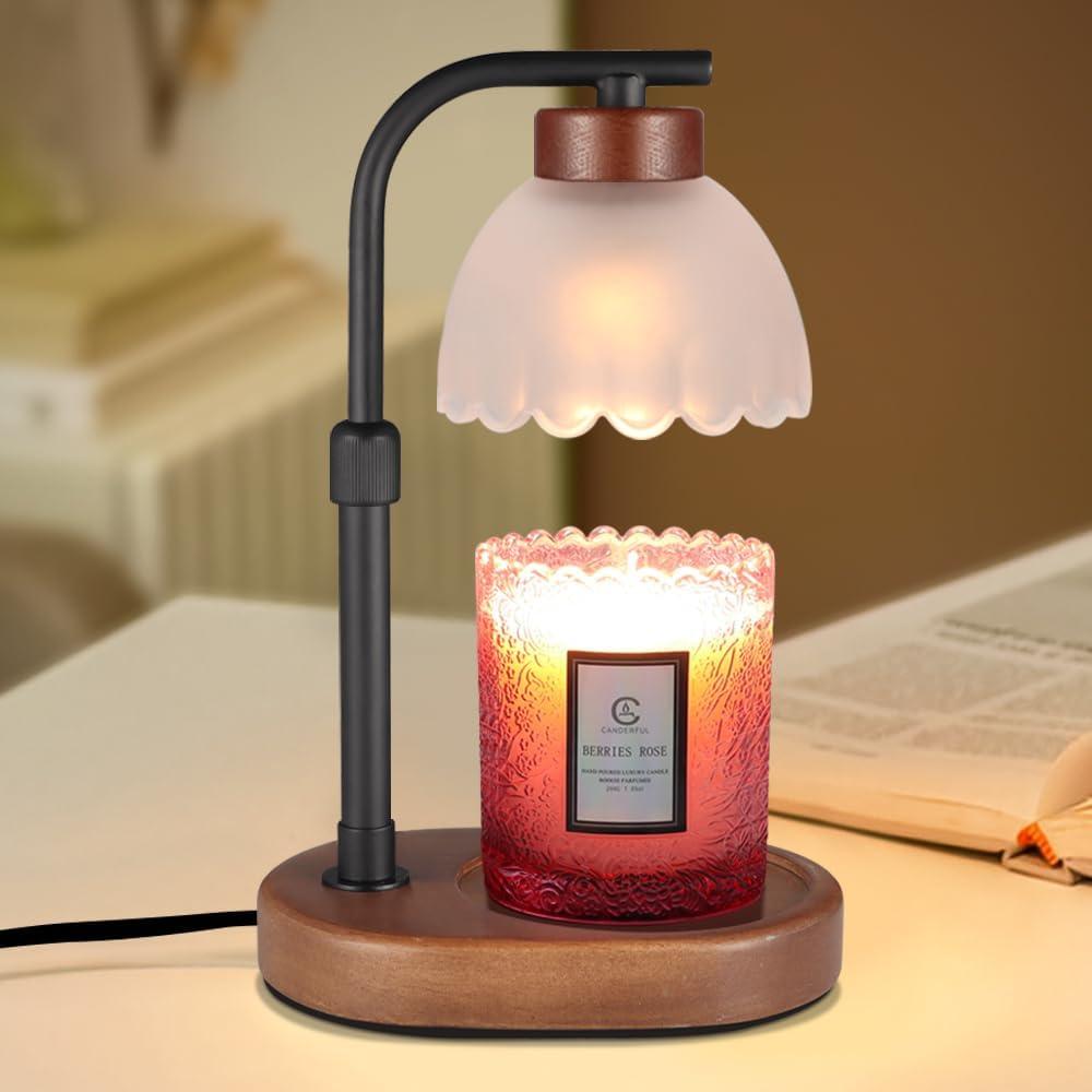 Dimmable Candle Warmer Lamp Adjustable Height Electric Wax Warmer for Jar Scented Candles Wax Melt Desk Light Suitable for Home Decor Christmas Birthday Gift for Women Mom (A-grey Glass)