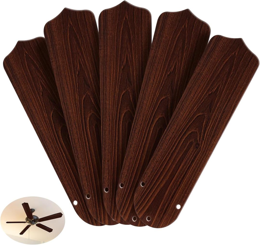 Lineshading 5 Pack 16 1/2" Replacement Fan Blades for 42" Ceiling Fan Waterproof Weatherproof Blades Replacement for Broken Substitution Replacing Indoor Summer(Wood Color)