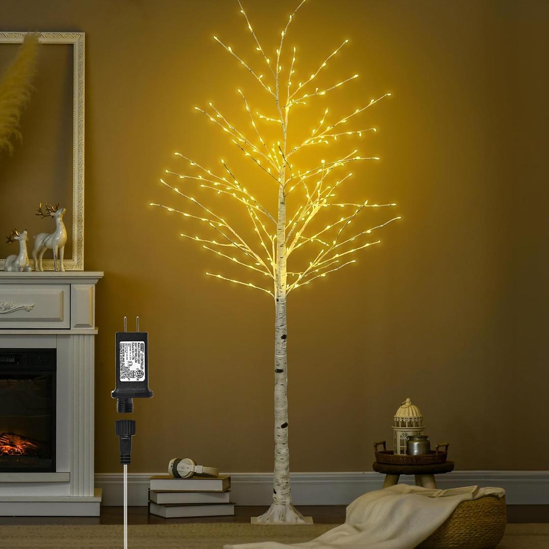 6FT Lighted Twig Birch Tree with Fairy Lights, 260 LED Birch Tree Lights with Timer for Indoor Outdoor Home Bedroom Party Christmas Decoration, Plug in