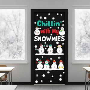 Honoson 50 Pcs Chillin' with My Snowmies Classroom Door Decor Bulletin Board Set Winter Snowman Cutout Snowflake Door Decor for Christmas Holiday Classroom Educational Learning Activities