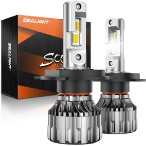 SEALIGHT H4/9003/HB2 Bulbs 46000LM Super Bright, 6500K Cool White S6 H4 Drving Lights, 9003 High Low Dual Bulbs with Cooling Fan, 5 Min Plug-N-Play, HB2 Marker Light Assemblies, Pack of 2