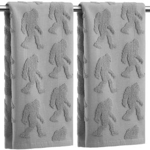 2 Pcs Bigfoot Sasquatch Hand Towels for Bathroom, Gray 100% Cotton Absorbent Jacquard Weave Decorative Towels for Bathroom Kitchen Decor Men Sasquatch Gift, 13.7 x 29.5 Inch