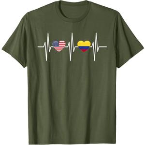 USA Colombia Shirt Heartbeat America Colombian Flag Heart T-Shirt. XS Size