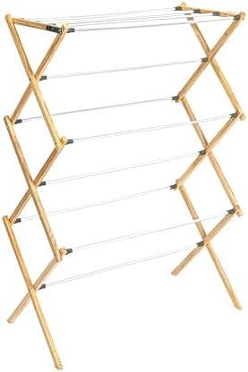 Whitmor X-Frame Clothes Drying Rack, Stabile Wood Frame with Slanted Feet, Smooth Vinyl Wrapped Rods, 23.8 Feet of Hanging Space, Ready to Assemble, Flat Top, Natural