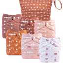 babygoal Cloth Diaper Covers 6 Pack with Wet Bag for Fitted Diapers and Prefolds with Double Gussets, Adjustable and Reusable for Baby Boys and Girls 6DCF12-B