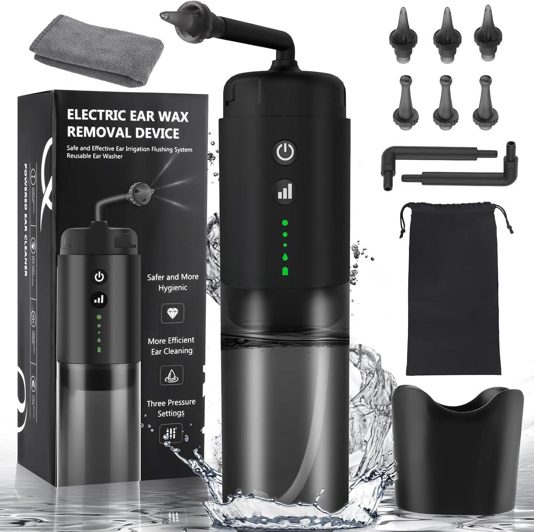 Ear Wax Removal, Ear Cleaning Irrigation Kit, IP7 Water Powered Ear Cleaner with 3 Pressure Settings, Earwax Removal Kit for Adults, Ear Cleaning Kit with Basin & 6 Tips & USB Charging Cable