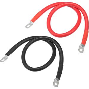 1 Pair Copper Battery Inverter Cables, 2 AWG Gauge 2ft Battery Cable Universal for Car Vehicle RV Solar Application Durable Pure Copper Black Red with 3/8" 5/16" Ring