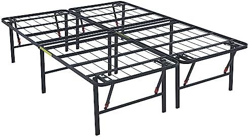 Amazon Basics Bed Frame with Storage, Foldable Metal Platform, Sturdy Steel, No Box Spring Needed, 18 Inches High, Tool-Free Setup, King Size, Black