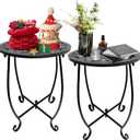 Fashion&cool 2 Pack Outdoor Side Tables, 14" Round Patio Side Table, Weather Resistant Metal Outdoor End Table Side Table for Patio Yard Porch Balcony Garden Bedside, Plant Stand for Indoor Outdoor