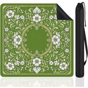 Vintage Green and White Floral Mahjong Table Mat 31.5" x 31.5"