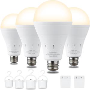DEBAOBULB 4 Pack Rechargeable Emergency Light Bulbs, Battery Powered LED Light Bulb 3000K Warm E26 120 Volt 9W 60W Equivalent with 1200mAh for Home Power Outage Camping Hurricane