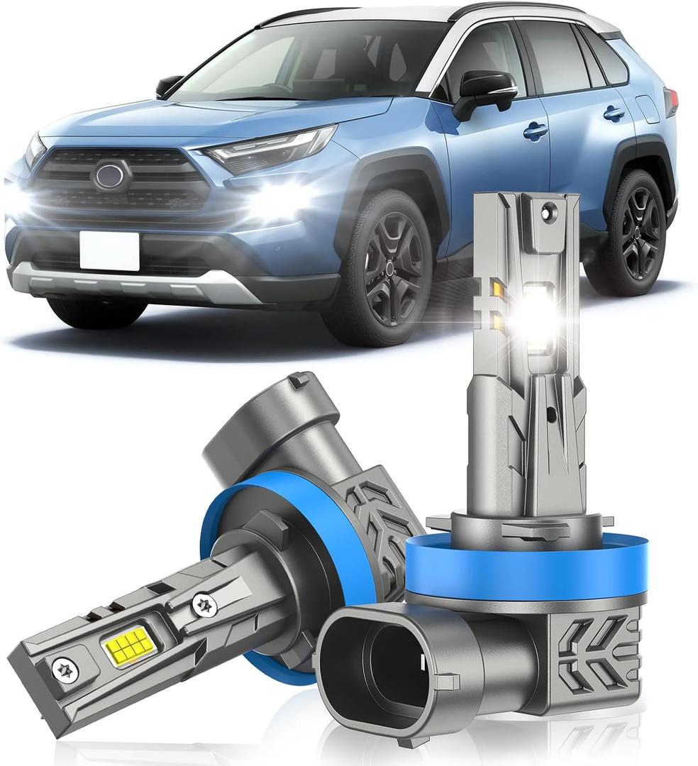 Fog Light Bulbs Fit for Toyota RAV4 2006-2012 & 2016-2023, 2-Pack | 14000LM 700% Super Bright, 6000K Cool White Fanless Fog Lamp, Real 1:1 Size, Plug and Play, IP68 60000 Hours Lifespan