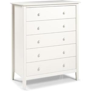 Simplicity Wood 5-Drawer Chest, Kids Bedroom Dresser, Anti-Tip Safety, Metal Glides, Wooden Knobs, Brazilian Pine and Veneers, White