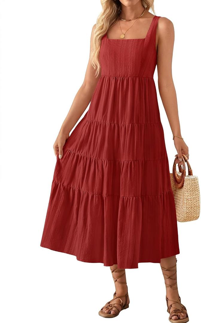ZESICA Women's Summer Sleeveless Dress Casual Backless Loose Flowy Tiered Sundress Beach Cover up Tank Dresses, S