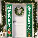 Christmas Decorations Outdoor Yard: Cute Green White Front Porch Sign Set, Funny Thief Christmas Door Banner, Merry Grinchmas Decor for Home School Office Indoor Wall Garage Yard Outside