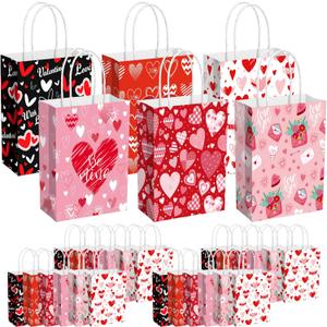 48 Pcs Valentine's Day Paper Gift Bags Paper Wrapping Kraft Bags with Handle Valentine's Day Goodie Bag Party Favors for Wrapping Shopping Wedding Gift Giving Decorations