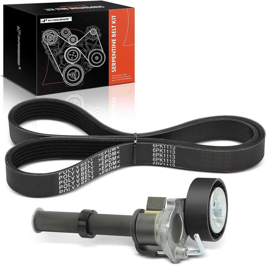 A-Premium Engine Serpentine Belt Drive Kit with Tensioner Compatible with Volkswagen & Audi Cars - Jetta, Jetta City, Passat, Tiguan, Beetle, CC, Eos, GTI, A3, Q3, TT, A3/TT Quattro & More - 2.0L 1.8L