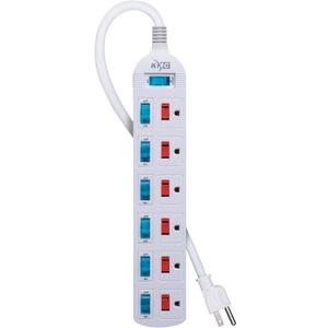 KMC 6 Outlet Power Strip with Multi-Outlet Independent Switches, Overload Protector,4-Foot Cord
