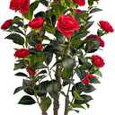 3.4ft Artificial Camellia Tree | Red Flowers & Green Leaves | Indoor Outdoor Decor, No Maintenance (1 Pack - Red)