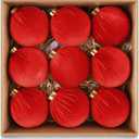 Velvet Ornaments for Christmas Tree Decorations - Red Xmas Ball Ornament for Indoor Holiday Decor - Shatterproof Christmas Bulbs Ornaments 80mm 3.15inch - Pack of 9