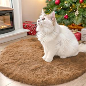 OLANLY Khaki Round Rugs for Bedroom - Machine Washable, 2 ft Circle Area Rugs for Living Room, Soft and Fluffy Shaggy Carpet for Teen Girl and Boys, Nursery Rooms, Dorms, Home Decor Aesthetic