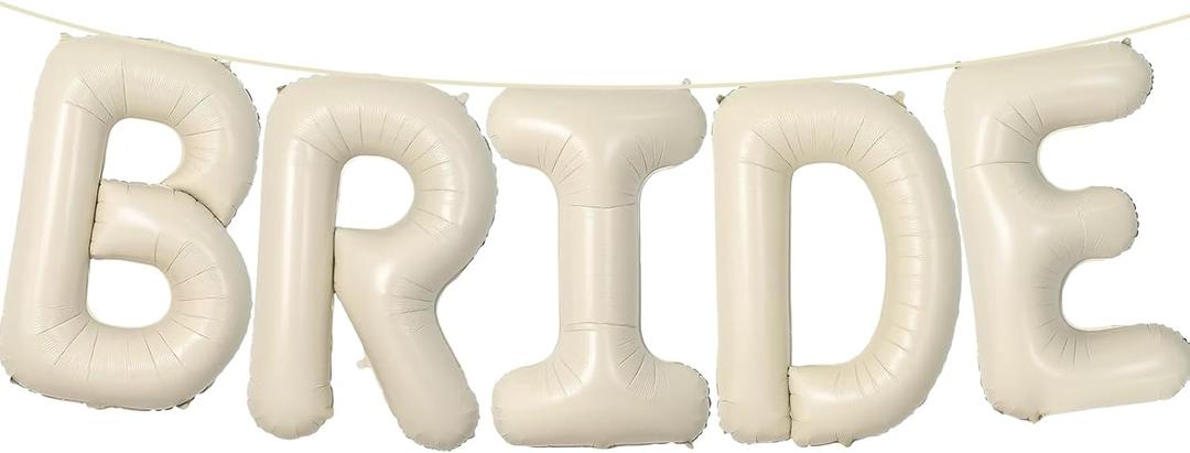40 Inch Cream White 'BRIDE' Balloon Banner - Large Ivory Alphabet Mylar Letter Balloons for Bridal Shower, Bachelorette, Wedding, Engagement Bride To Be Decorations, and Photo Backdrop Party Supplies