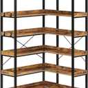 Rolanstar Bookshelf 6 Tier with 4 Hooks, Reversible Corner Bookshelf, 69" Industrial Wooden Bookcase with Open Shelves and Metal Frame for Living Room, Bedroom, Home Office, Rustic Brown