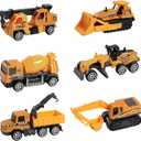 ANDOLO Construction Truck Toys, 6Pcs Mini Engineer Car Toys Small Construction Vehicle Bulldozer Roller Excavator Cement Mixer Truck Dump Tractor Cake Topper Party Favors Sand Beach Toy