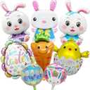 8 Pcs Easter Foil Balloons 37 Inch Bunny Chick Balloon Decorations Egg Carrot Mylar Balloons for Happy Easter Themed Party Decorations Supplies