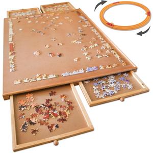 Bits and Pieces Rotating Puzzle Board with Drawers  1000 Piece Jigsaw Puzzle Table Organizer with Lazy Susan Spinner  The Original Premium Wooden Puzzle Board for Adults, Portable & Durable Design (1000 pc Plateau With Spinner)