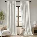 Farmhouse Curtains for Living Room,Darkening Extra 70 Inch Wide 100% Blackout Country Linen Curtain Drapes 102 Inches Long 2 Panels Set for Bedroom,70 Width by 102in Length,Cream