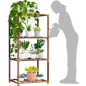 New England 4-Tier Wooden Plant Stand for Indoor/Outdoor Use, Perfect for Living Room, Patio, or Balcony - Supports Multiple Plants, Ideal Gift for Plant Lovers