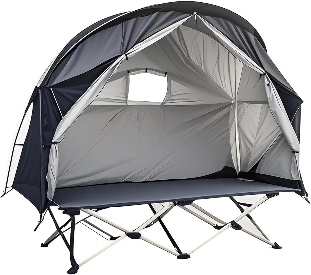 Dual-Use Compact Camping Cot Tent, Stable & Lightweight Design, Versatile Setup for Solo Adventures, Without Bed (Black)