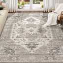 EIEIHOUSE 7x10 Area Rug Washable Vintage Rugs for Living Room Brown/Beige | Large Soft Neutral Carpet for Bedroom Dining Room Office, Non Slip Pet Kid Friendly Indoor Farmhouse Floral Floor Mat