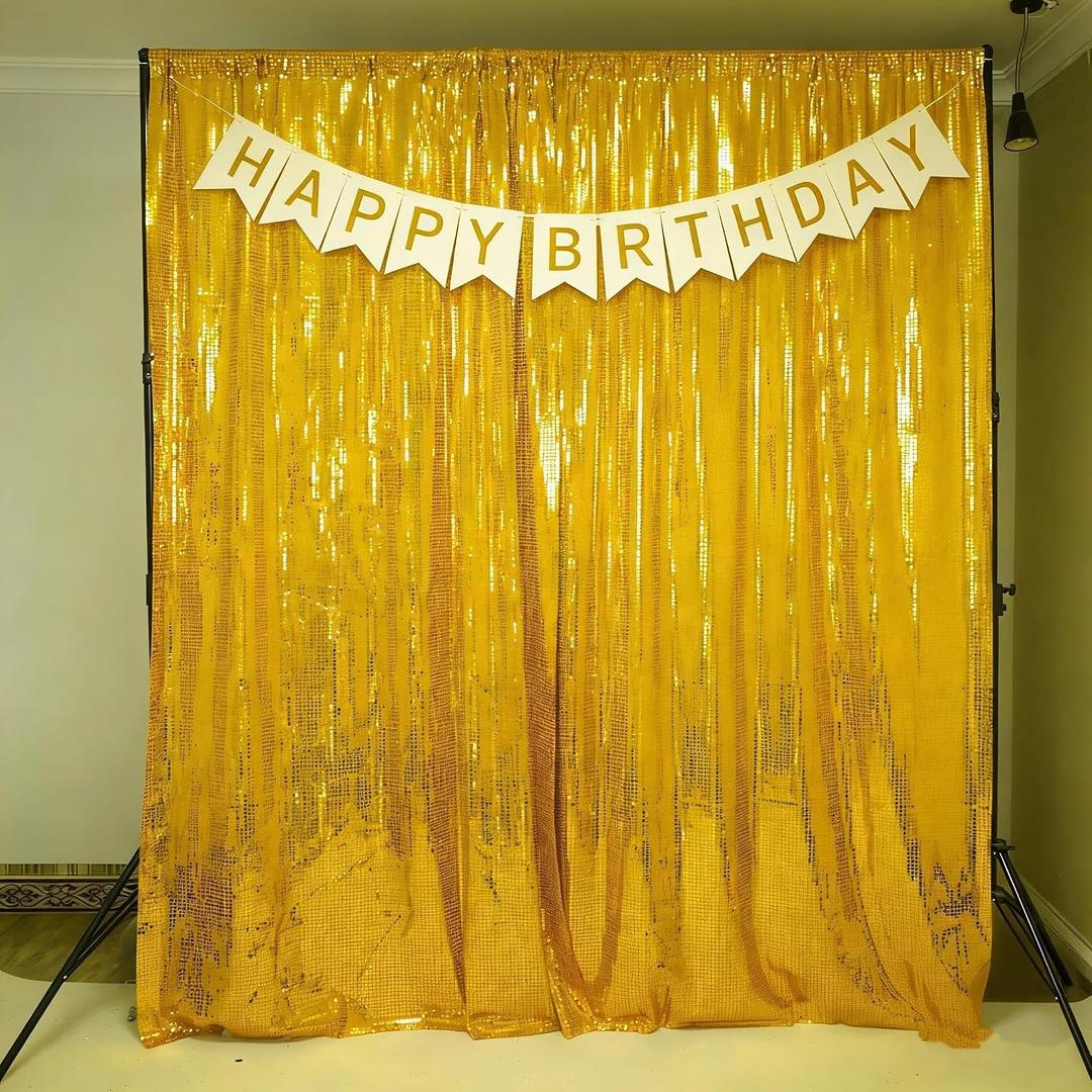 JYFLZQ Gold Sequin Backdrop Curtain, 4.5x8ft, 2 Panels