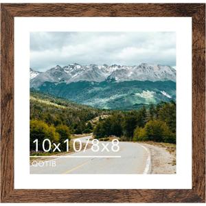 Wood 10x10 Picture Frame with 8x8 Mat Deep Brown, Display 8x8 with Mat or 10x10 Without Mat, Wood 10 by 10 Photo Frame, 10 x 10 Frame for Wall Hanging Display, Deep Brown