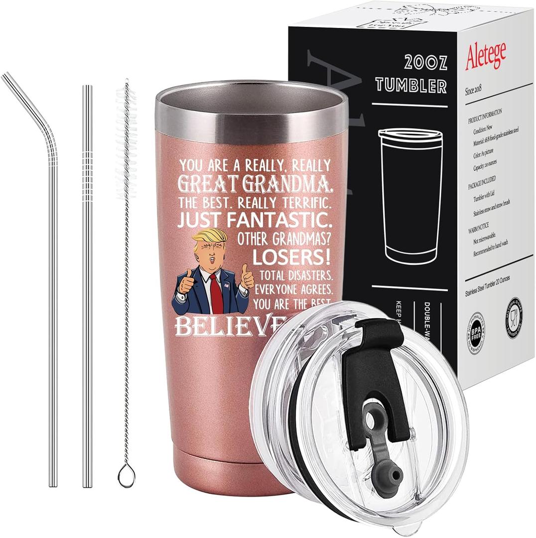 Great Grandma Travel Tumbler, Funny Birthday Mothers Day Gifts for Grandma from Granddaughter Grandson Grandchild 20 OZ Rose Gold