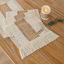 Keketoarrange Boho Table Runner Cream Beige Brown for Home Decor 12x48 Inches Farmhouse Small Macrame Woven Burlap Rustic Coffee Table Runner Dresser Scarf Dining Kitchen Centerpiece Bohemian Decor