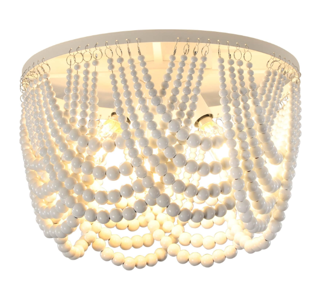 Wood Beaded Flush Mount Ceiling Light, DIKAIDA 3-Light Boho Beaded Chandelier Light Fixture, Mini Girls Chandelier Finishing for Bedroom, Rustic Nursery Light Fixture for Kitchen Living Dining Room