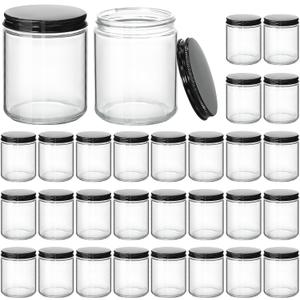 KEYWING 30Pack 8oz Candle Jars with Lids, Clear Glass Jars with Black Metal Lids, Empty Jar for Candle Making, Powders, Cream