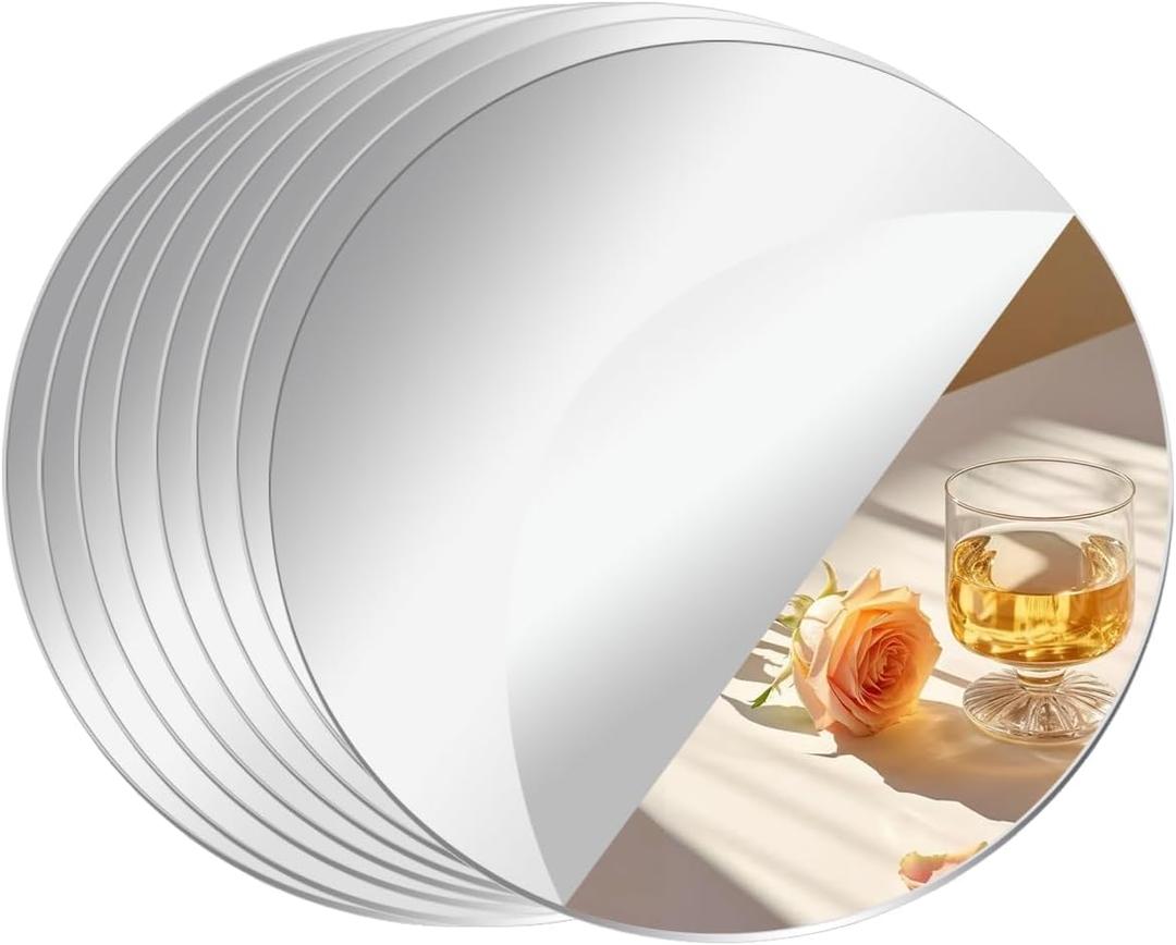 8 Pack Acrylic Round Mirrors, 10 inch No Glass Circle Mirror Tiles Self Adhesive Mirror Stickers for Wall Home Living Room Bedroom Decor, Small Mirrors for Crafts (Thickness 1 mm) (10 inch/25cm)