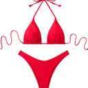 GORGLITTER Women's High Waisted Thong Bikini Set Halter Triangle Tie Back Swimsuit Bathing Suit (Red), S