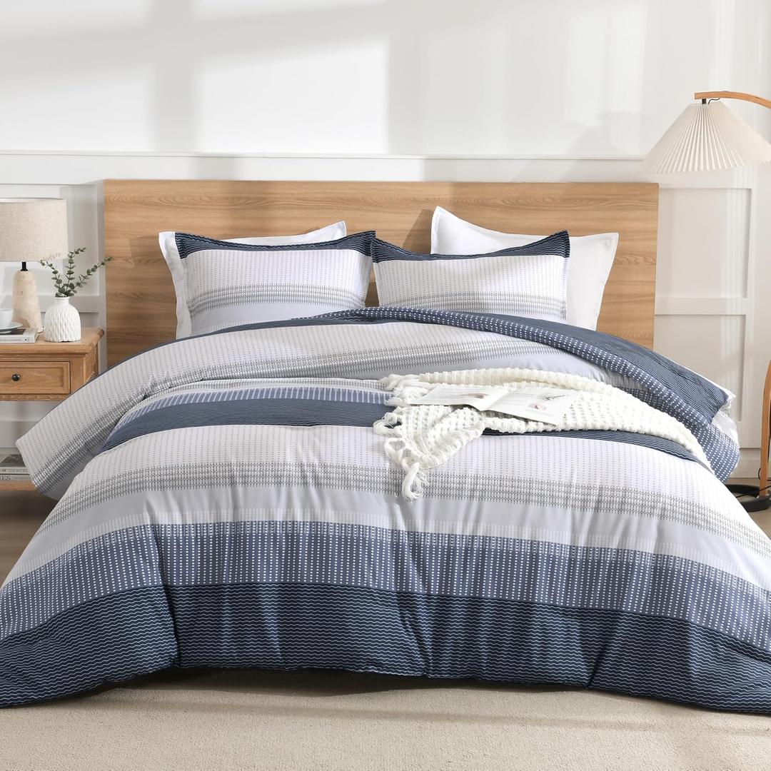 Litanika Queen Comforter Set Black Blue - 3 Pieces Lightweight Fluffy Bedding Comforter Sets, All Season Down Alternative Comforter (1 Comforter, 2 Pillowcases)
